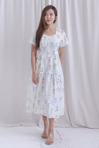 *Restocked* Catrina Diamond Lattice Trim Sleeved Midi Dress In White