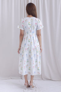 *Restocked* Catrina Diamond Lattice Trim Sleeved Midi Dress In White