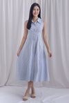 Celene Buttons Down Sleeveless Shirt Dress In Navy Stripes