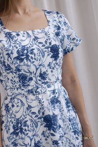 Celia Square Neckline Belted Skater Dress In Porcelain