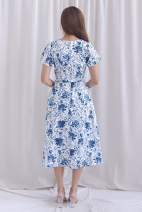 Celia Square Neckline Belted Skater Dress In Porcelain