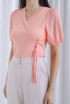 Chang Sleeved Oriental Tassel Button Top In Peach