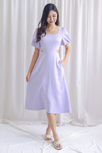 Chantel Sleeved Cut Out Waist Midi Dress In Lilac