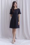 Charmaine Sleeved Wide Neckline Tweed Shift Dress In Black