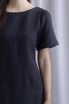 Charmaine Sleeved Wide Neckline Tweed Shift Dress In Black