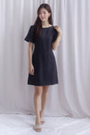 Charmaine Sleeved Wide Neckline Tweed Shift Dress In Black