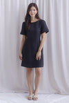 Charmaine Sleeved Wide Neckline Tweed Shift Dress In Black