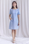 Charmaine Sleeved Wide Neckline Tweed Shift Dress In Blue