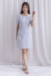 Charmaine Sleeved Wide Neckline Tweed Shift Dress In Grey