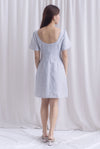Charmaine Sleeved Wide Neckline Tweed Shift Dress In Blue