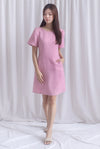 Charmaine Sleeved Wide Neckline Tweed Shift Dress In Pink