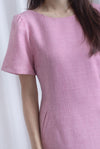 Charmaine Sleeved Wide Neckline Tweed Shift Dress In Pink