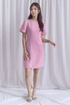 Charmaine Sleeved Wide Neckline Tweed Shift Dress In Pink
