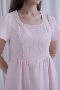 Chelle Tweed V Wastline Midi Skater Dress In Pink