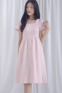 Chelle Tweed V Wastline Midi Skater Dress In Pink