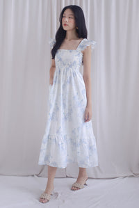 Cherelle Ruffle Sleeve Smocked Maxi Dress In Blue