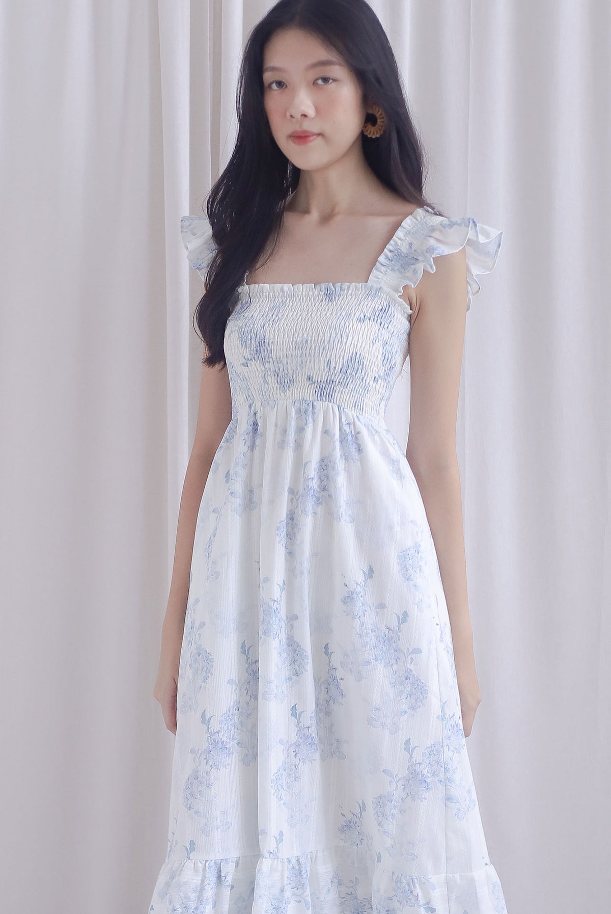 Cherelle Ruffle Sleeve Smocked Maxi Dress In Blue