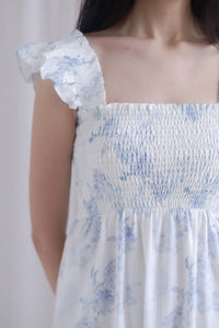 Cherelle Ruffle Sleeve Smocked Maxi Dress In Blue