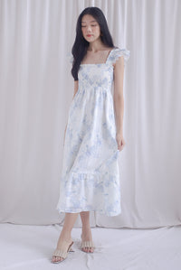 Cherelle Ruffle Sleeve Smocked Maxi Dress In Blue