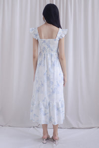 Cherelle Ruffle Sleeve Smocked Maxi Dress In Blue