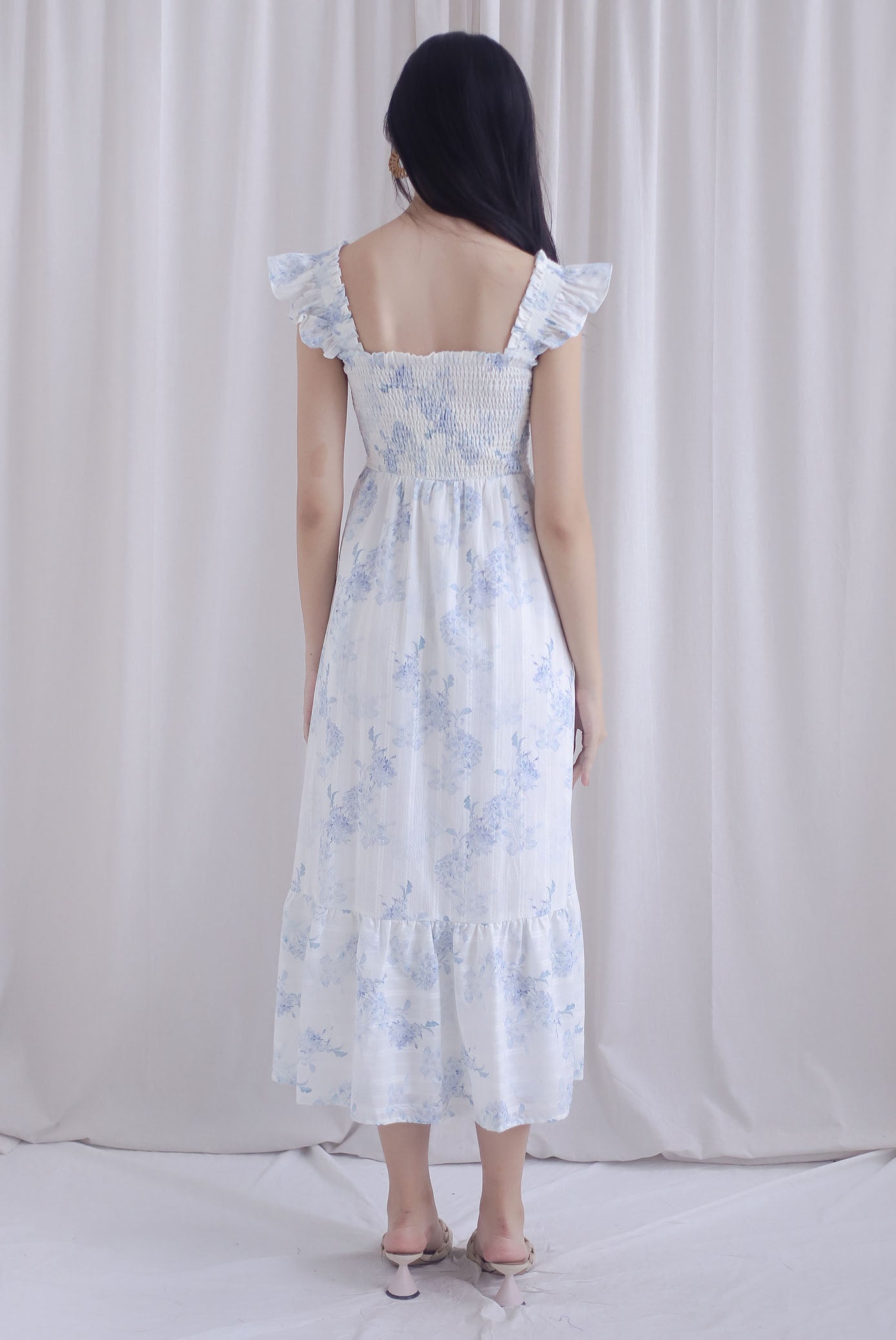 Cherelle Ruffle Sleeve Smocked Maxi Dress In Blue