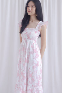 Cherelle Ruffle Sleeve Smocked Maxi Dress In Pink