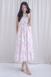 Cherelle Ruffle Sleeve Smocked Maxi Dress In Pink