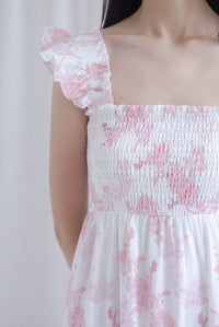 Cherelle Ruffle Sleeve Smocked Maxi Dress In Pink