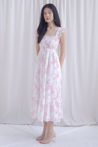 Cherelle Ruffle Sleeve Smocked Maxi Dress In Pink