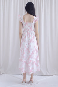 Cherelle Ruffle Sleeve Smocked Maxi Dress In Pink