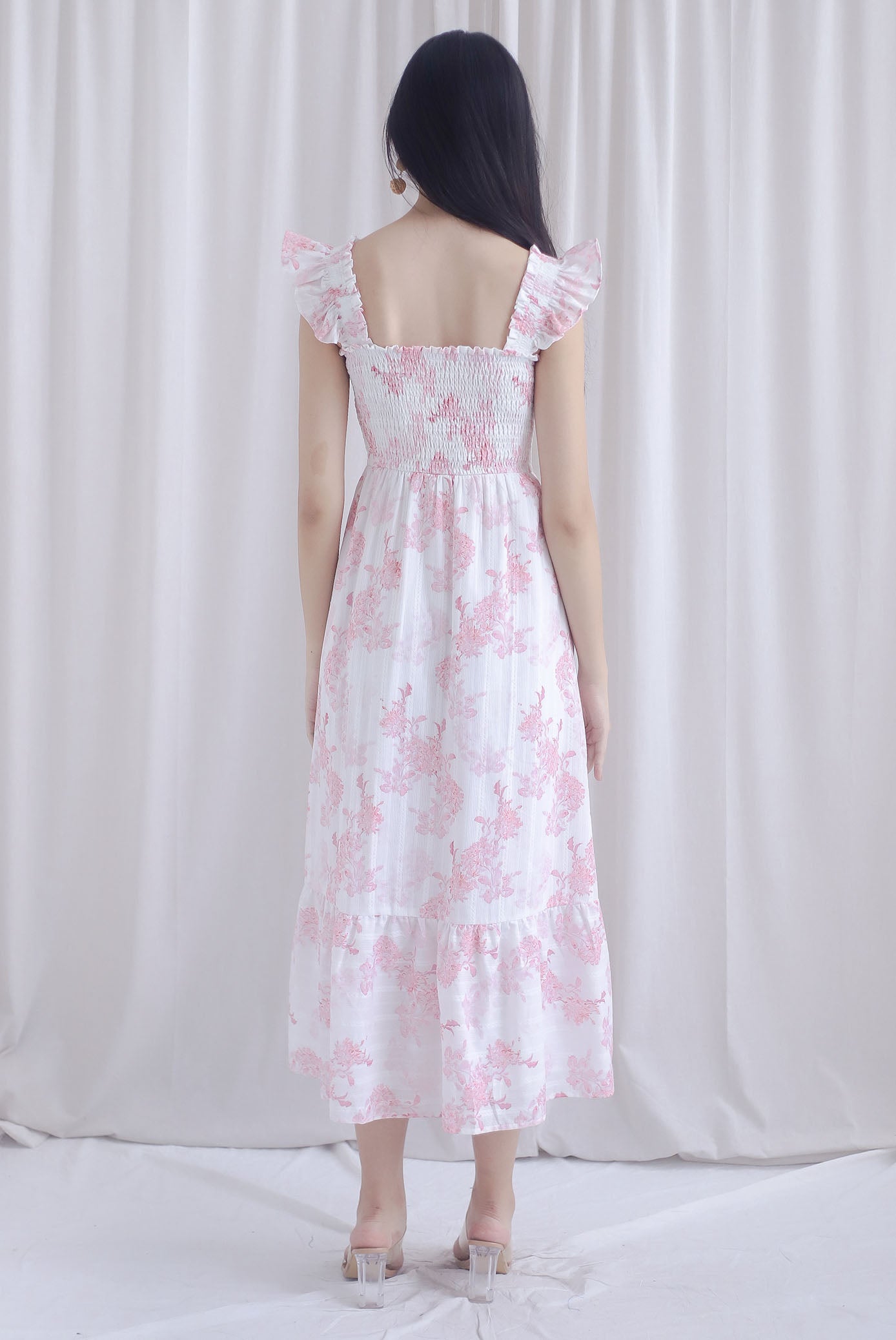 Cherelle Ruffle Sleeve Smocked Maxi Dress In Pink