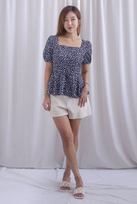 [BY TDC LABEL] Cheri Ruching Peplum Top In Black Floral