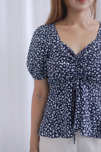 [BY TDC LABEL] Cheri Ruching Peplum Top In Black Floral