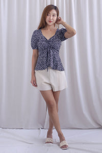 [BY TDC LABEL] Cheri Ruching Peplum Top In Black Floral