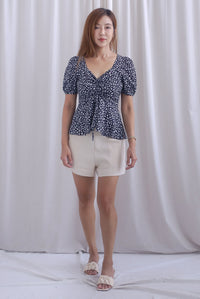 [BY TDC LABEL] Cheri Ruching Peplum Top In Black Floral