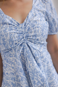 [BY TDC LABEL] Cheri Ruching Peplum Top In Blue Floral