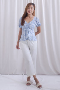 [BY TDC LABEL] Cheri Ruching Peplum Top In Blue Floral