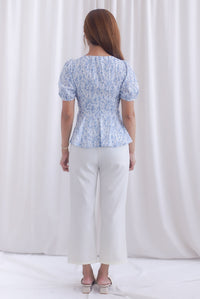 [BY TDC LABEL] Cheri Ruching Peplum Top In Blue Floral