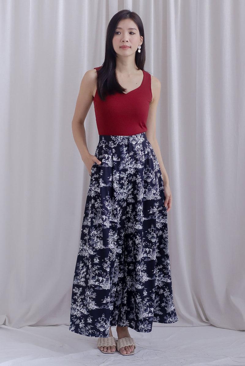 Chinoiserie Printed Wide Culottes In Black