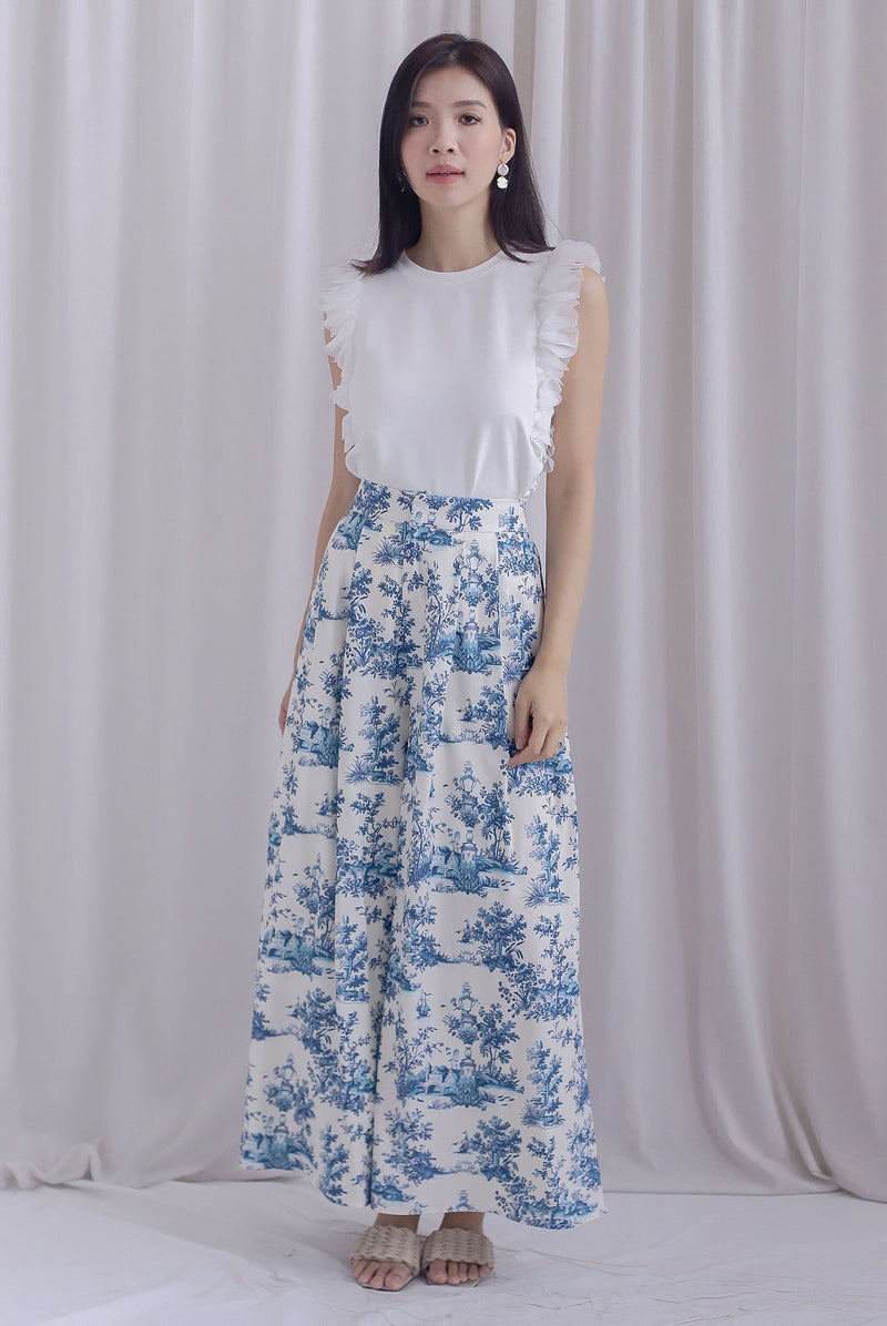 Chinoiserie Printed Wide Culottes In White