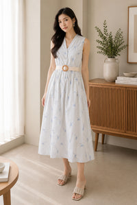 *Backorder* [BY TDC LABEL] Christabel Ribbon Embro Stripes Dress In Cream/Blue