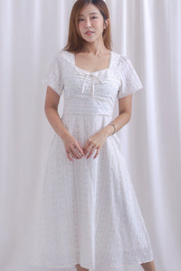 Clarisse Sleeved Lattice Trim Ruched Midi Dress In Lattice Floral