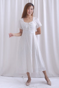 Clarisse Sleeved Lattice Trim Ruched Midi Dress In Lattice Floral
