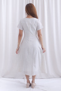 Clarisse Sleeved Lattice Trim Ruched Midi Dress In Lattice Floral