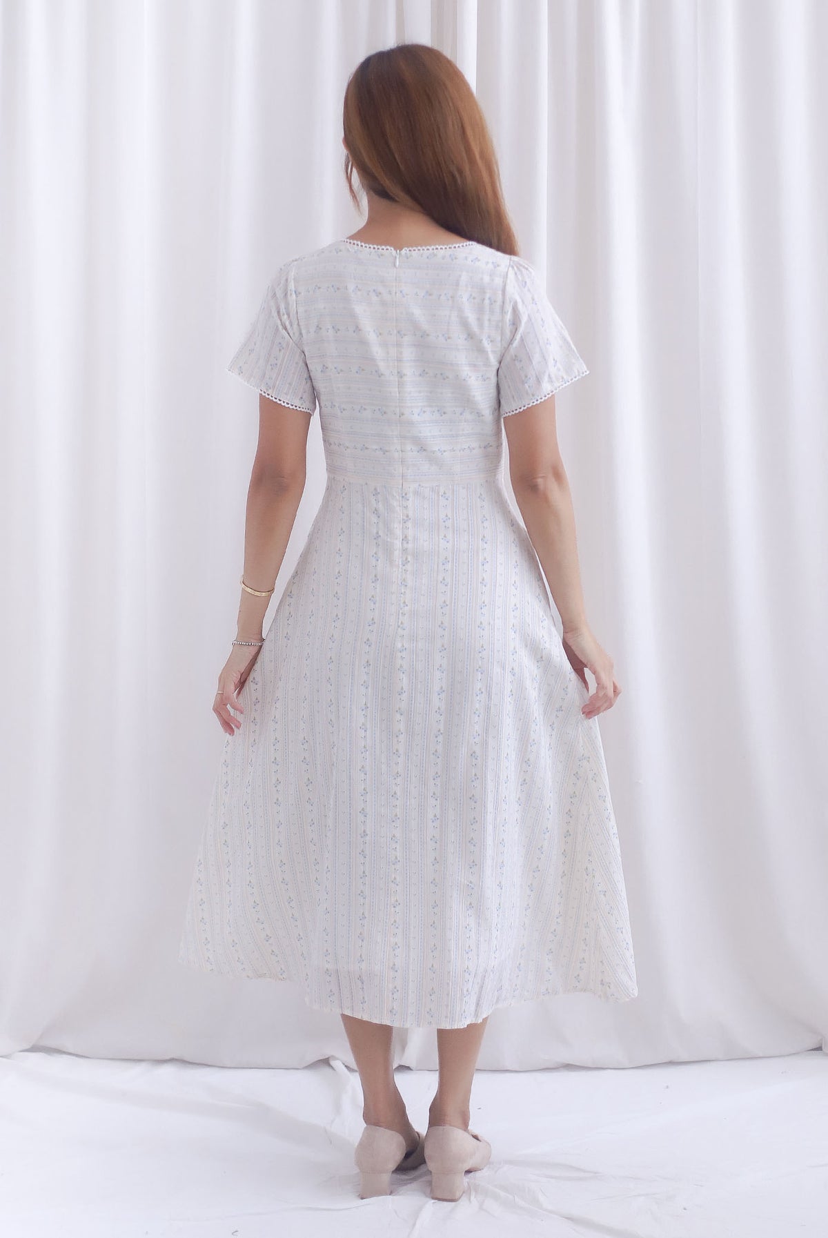 Clarisse Sleeved Lattice Trim Ruched Midi Dress In Lattice Floral