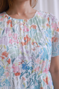 Claude Eyelet Tier Babydoll Sleveed Dress In Candy Floral