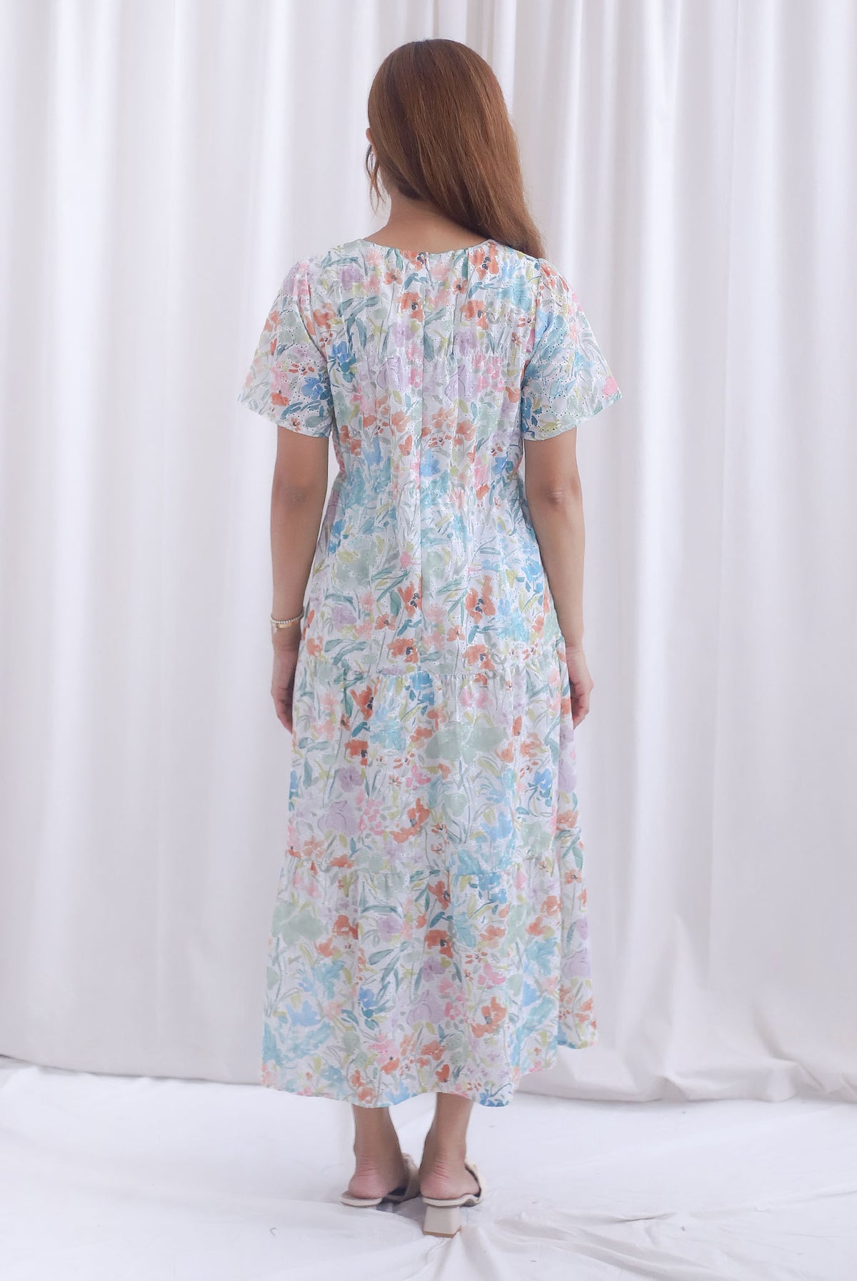 Claude Eyelet Tier Babydoll Sleveed Dress In Candy Floral