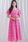 Clifford Embro Puffy Sleeve Tie Back Maxi Dress In Hot Pink