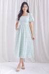 Clifford Embro Puffy Sleeve Tie Back Maxi Dress In Mint Green