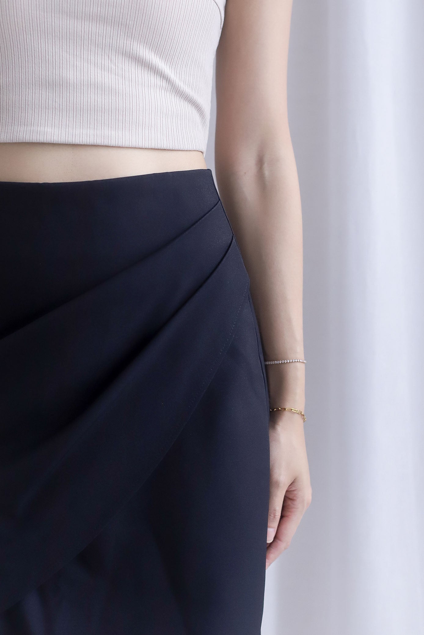 Cora Gather Faux Wrap Skirt In Black